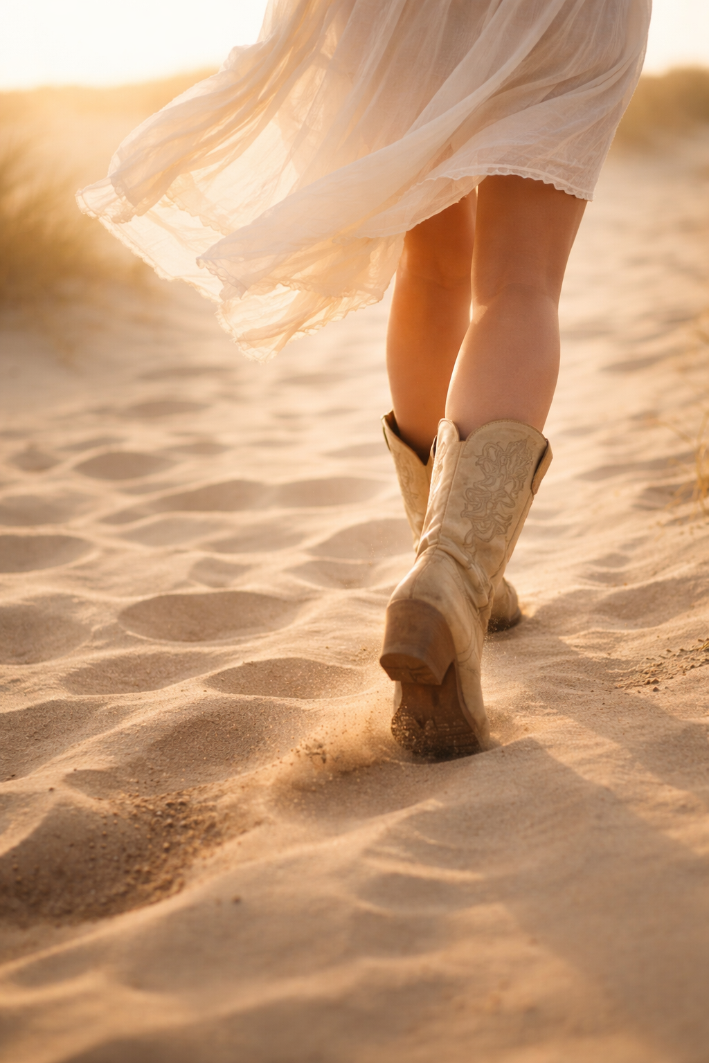 Cowboy Stiefel vorwärts im Sand